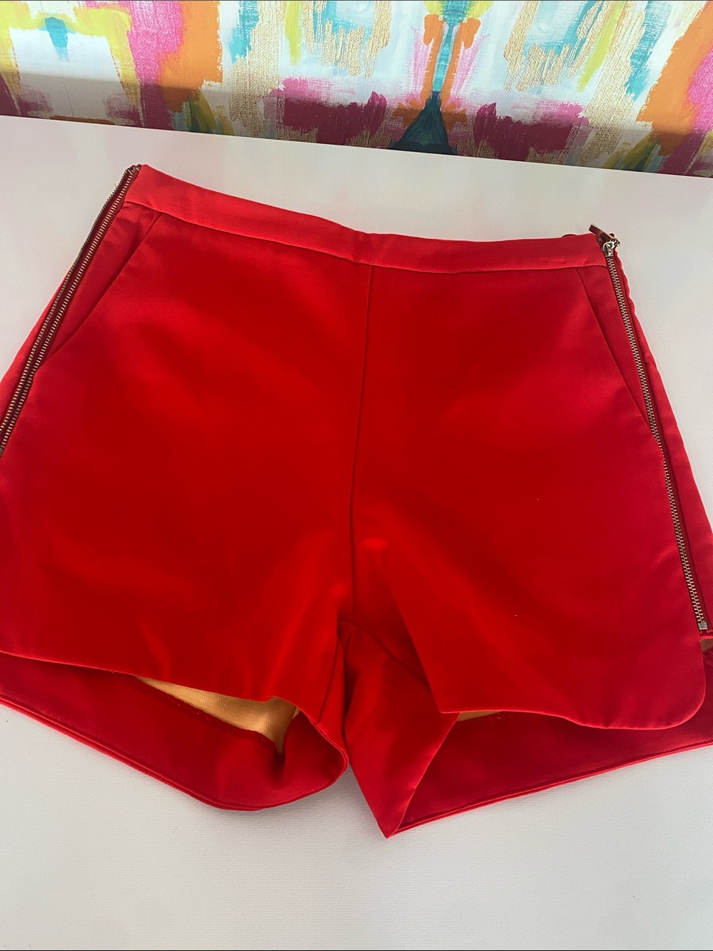 Lucy Paris Red High-Waist Zip Side Shorts. Size small- pockets. Great condition.